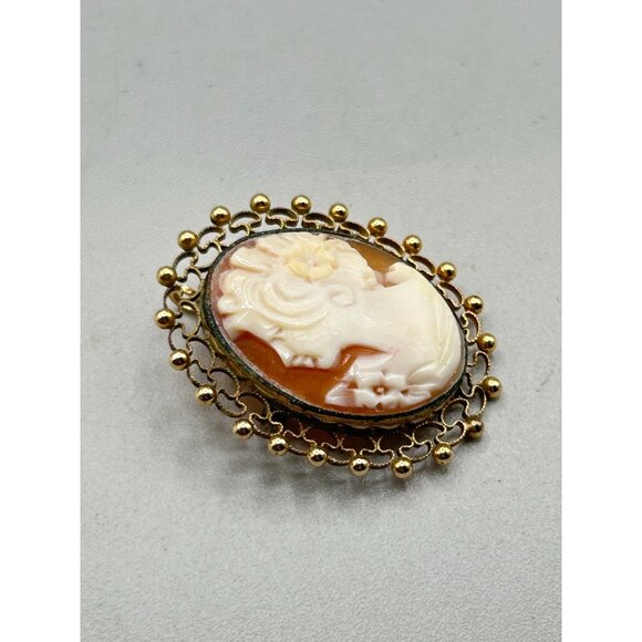 Vintage Genuine Carved Shell Cameo Pin Brooch and Pendant Lady Facing Left - Picture 2 of 4